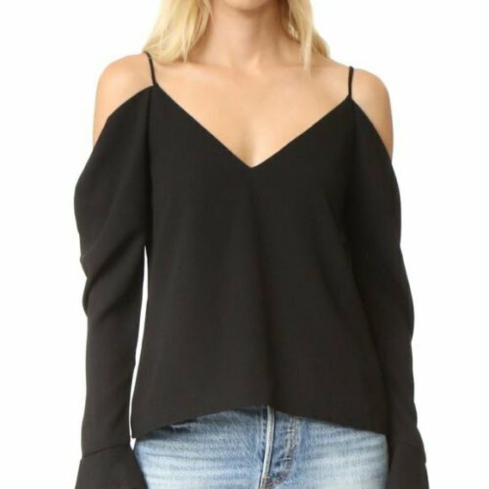 C/Meo Collective Womens Black Long Sleeve OFF The Shoulder Blouse Top Size Small